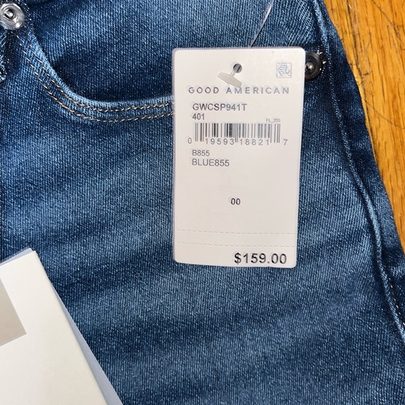 NWT Good American Hi Rise Skinny Distressed Denim Blue Jeans Size 24 - Picture 5 of 12